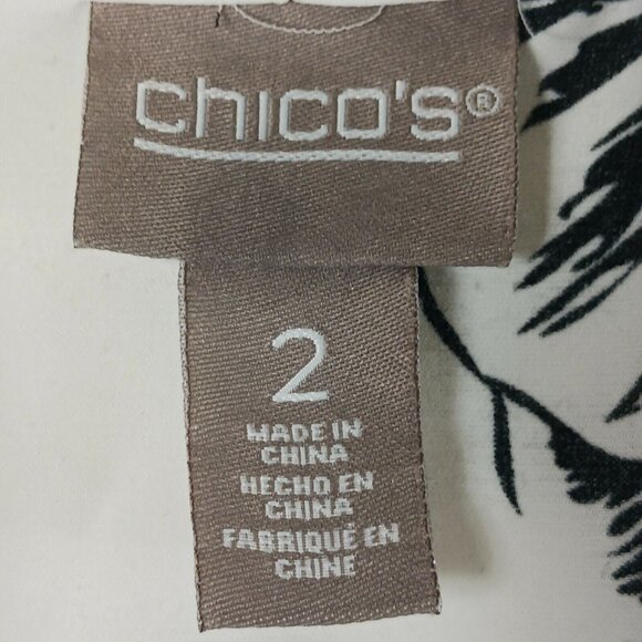 Chicos Layered Look Blouse Floral Monochrome Black White Size Large Long Sleeve - Picture 4 of 11